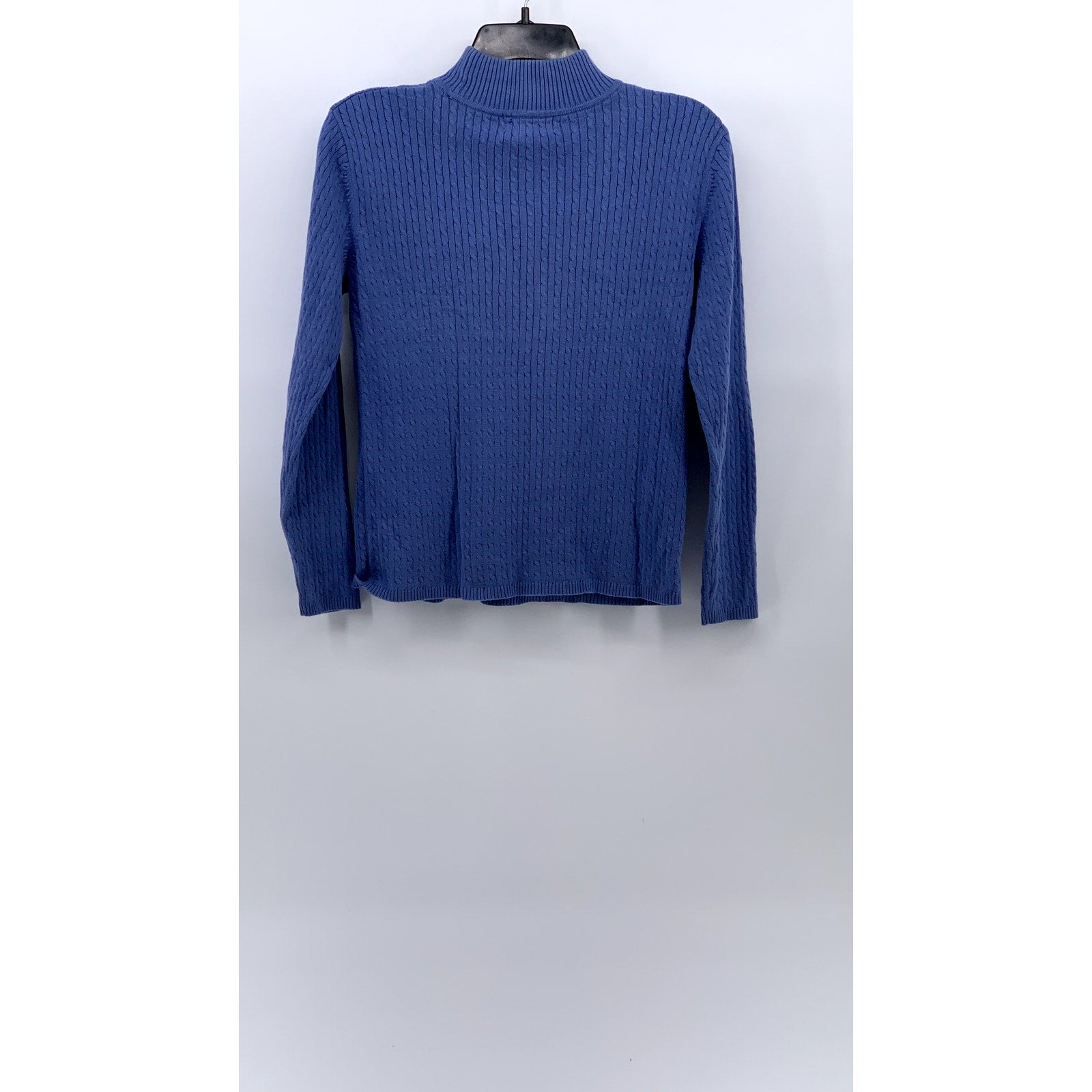 KAREN SCOTT Women's Petite Blue Cable Knit Mock-Neck Long Sleeve Sweater SZ P/S