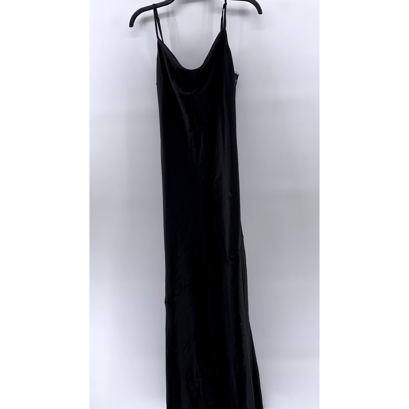 FOREVER 21 Women's Black Solid Lace-Trim Open Tie Back Cowl-Neck Maxi Dress SZ L