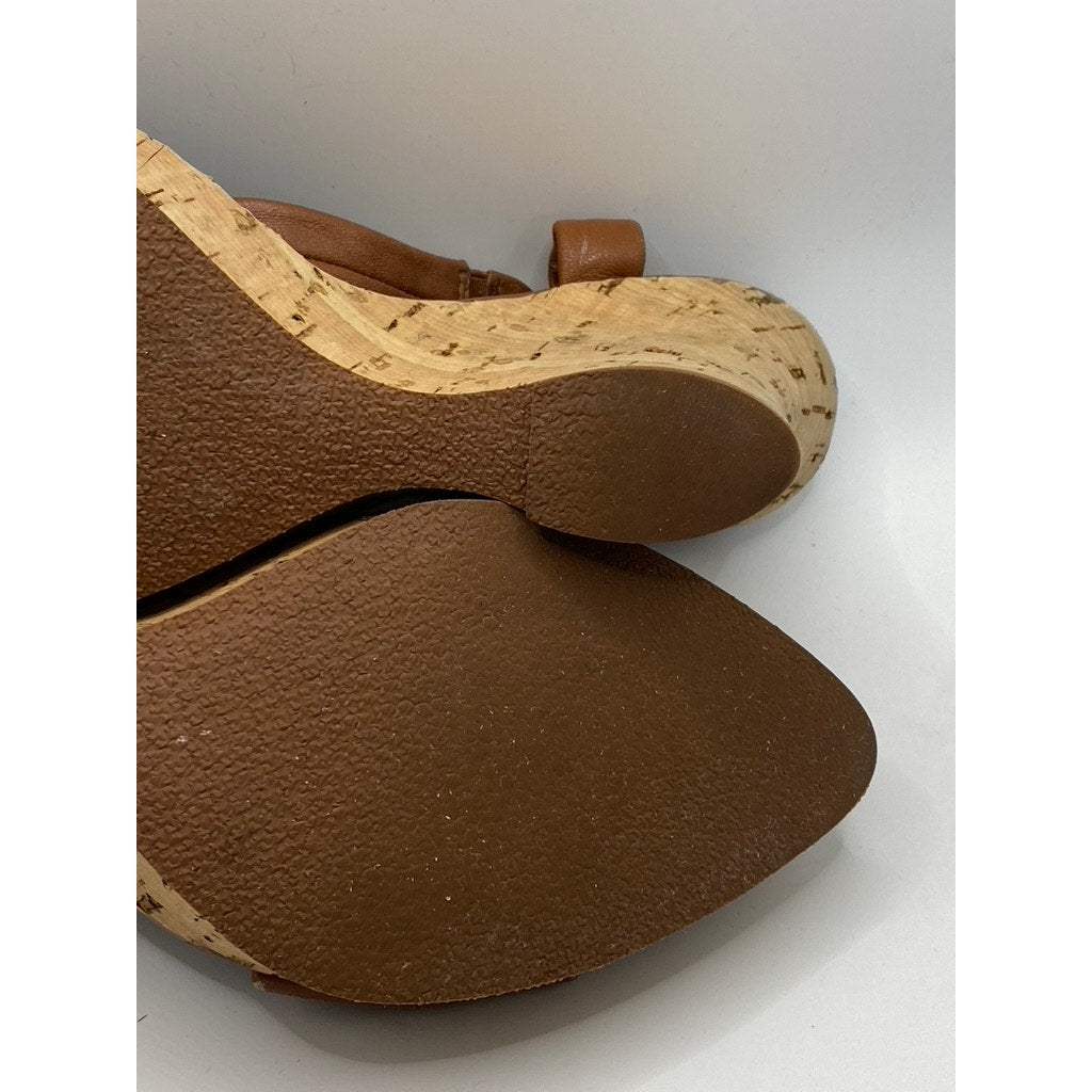 STEVEN BY STEVEN MADDEN Women's Brown Faux Leather Bow Cork Wedge Sandals SZ 7
