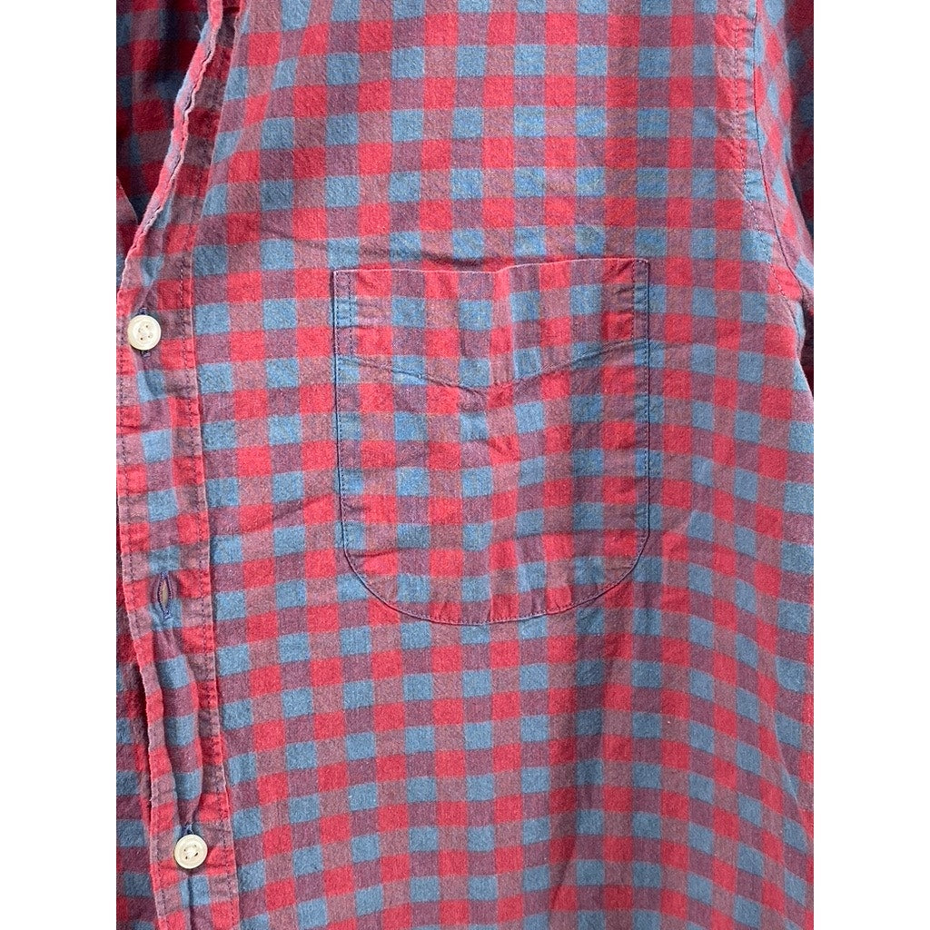 J.CREW Men's Blue-Red Check Stretch Slim-Fit Button-Up Long Sleeve Shirt SZ L