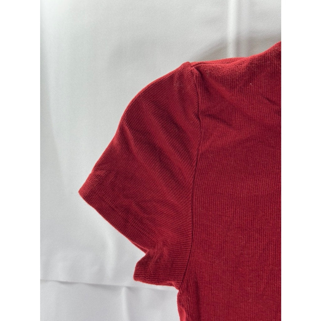 Aritizia TNA Women's Red Ribbed Cropped Homestretch Crew Waist T Shirt SZ S