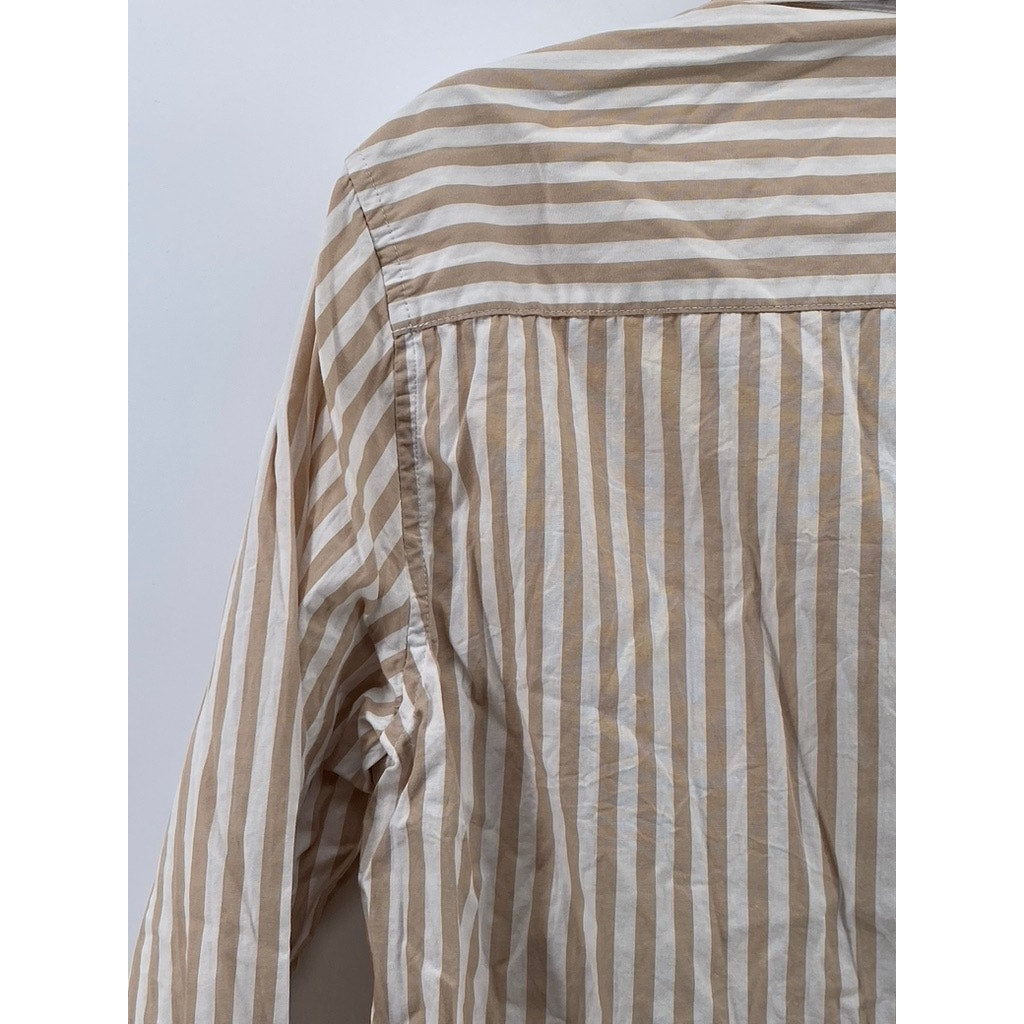 H&M Men's Brown-White Striped Regular-Fit Button-Up Long Sleeve Shirt SZ S