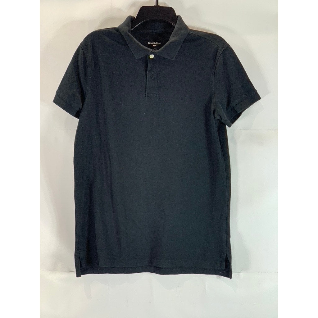 GOODFELLOW & CO Men's Solid Black Loring Standard-Fit Short Sleeve Polo SZ M