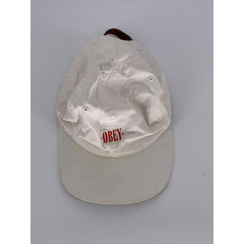 OBEY Men's White-Red Embroidered Logo Adjustable Hat SZ OS