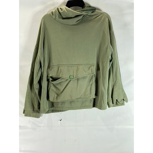 MODAKAWA Women's Olive Green Frog Zipper Envelope Oversized Hoodie SZ M
