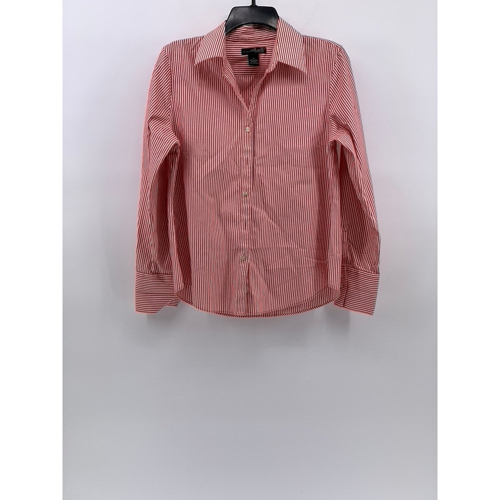 WILLI SMITH Women's Red-White Striped Button-up Regular-Fit Long Sleeve Top SZ L