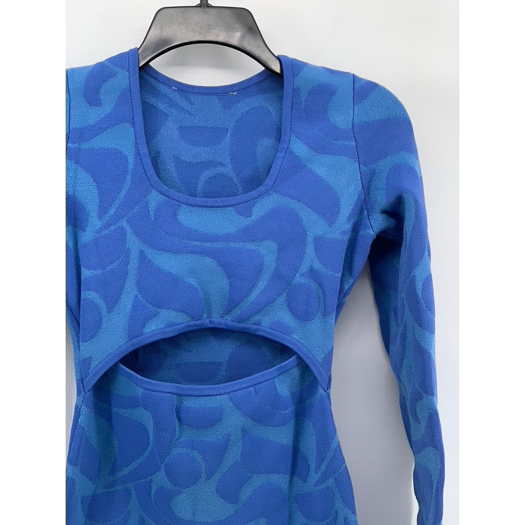 THE WOLF GANG Women's Blue Swirl Print Scoop-Neck Cutout Bodycon Mini Dress SZXS