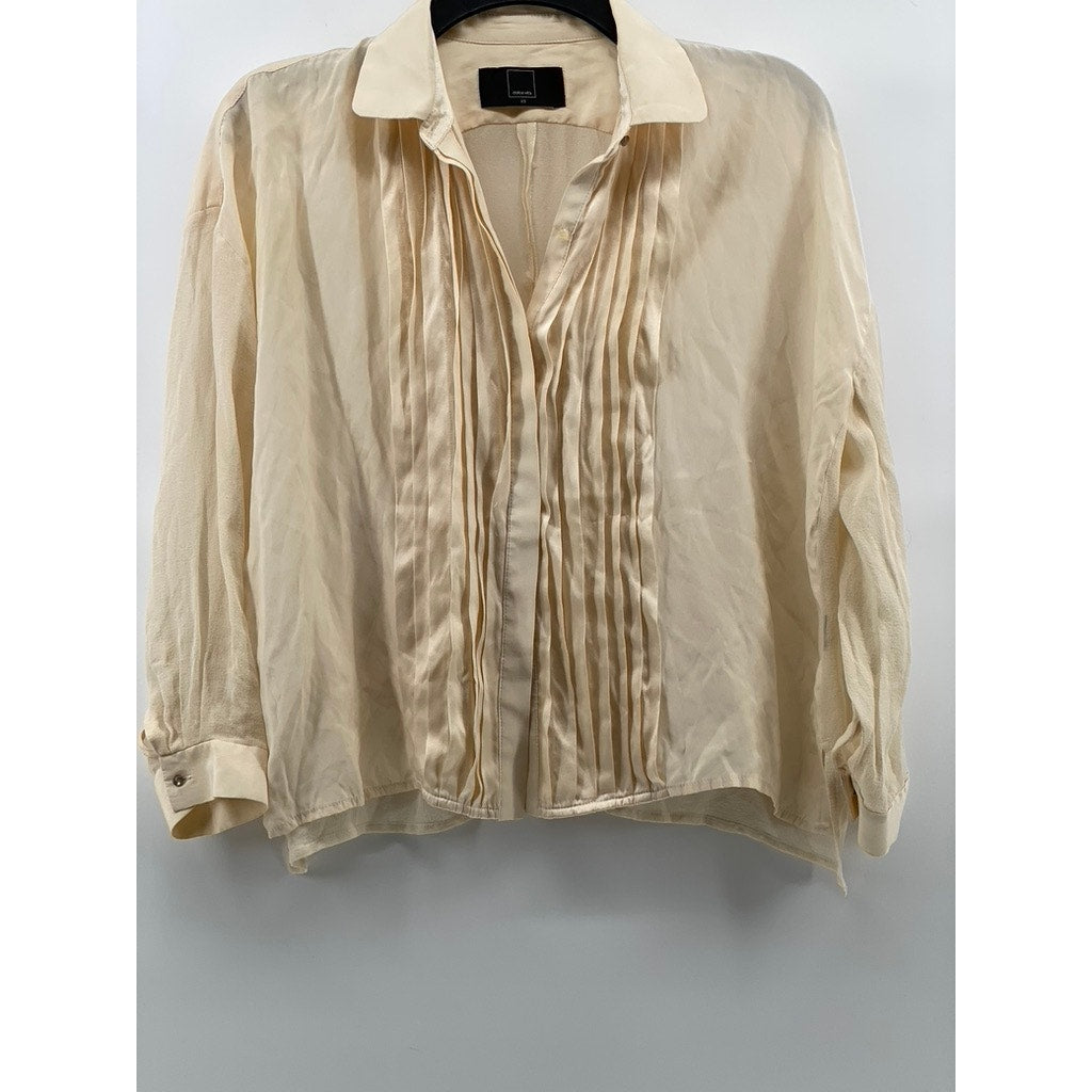 DOLCE VITA Women's Beige Pleated Button-Up Long Sleeve Top SZ XS