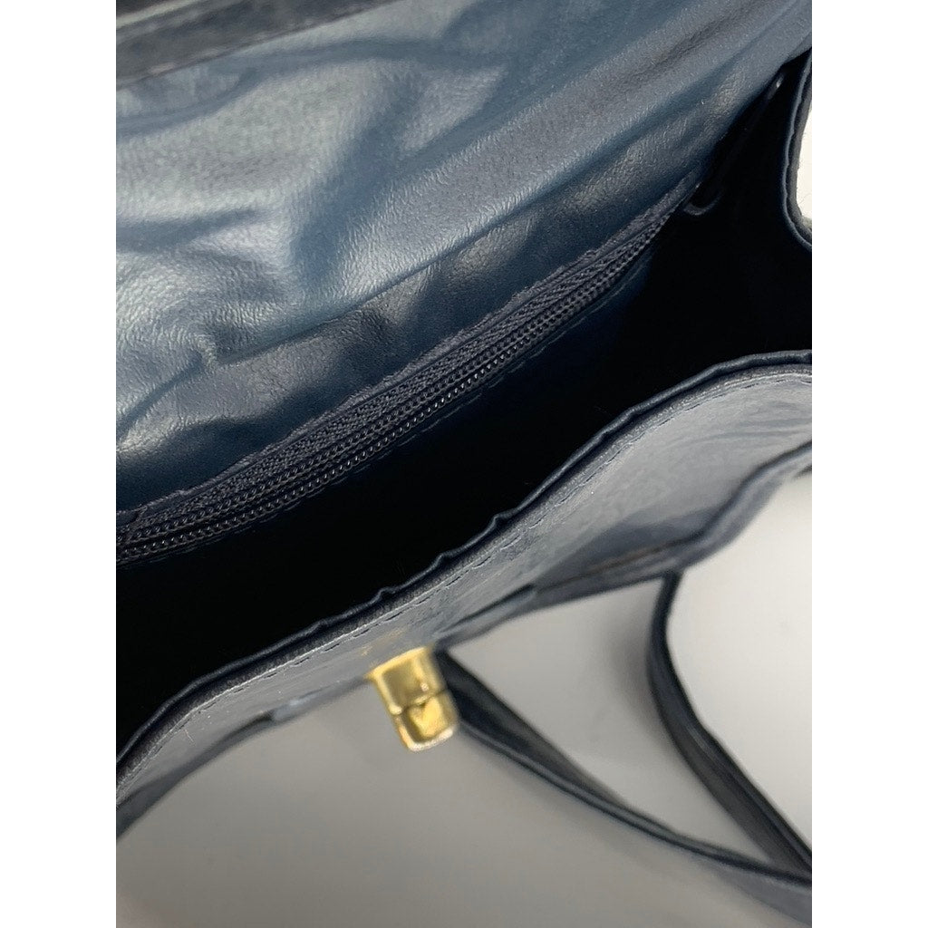 UNBRANDED Women's Dark Navy Faux-Leather Flap Crossbody Bag SZ OS