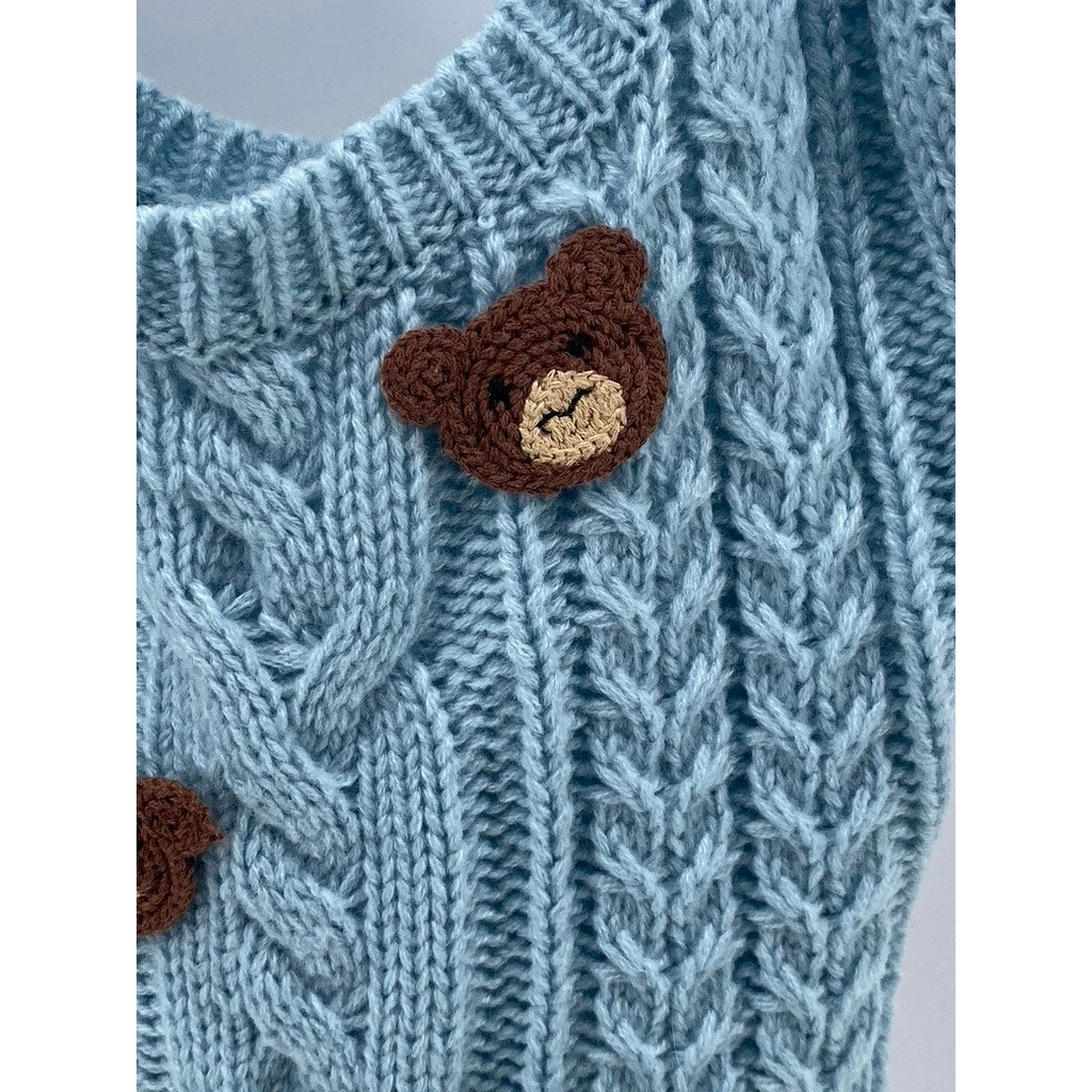 DOLLSKILL Women’s Blue Crochet Knit 3D Bear Head Scoop-Neck Mini Dress SZ M