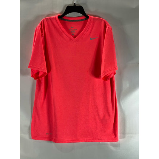 NIKE Men's Neon Red V-Neck Dri-Fit Short Sleeve Active T-Shirt SZ L