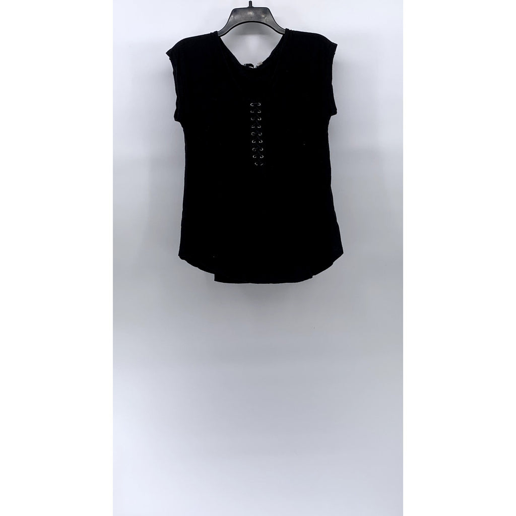 DEX Women’s Black Lace-Up Crewneck Short Sleeve Top SZ S