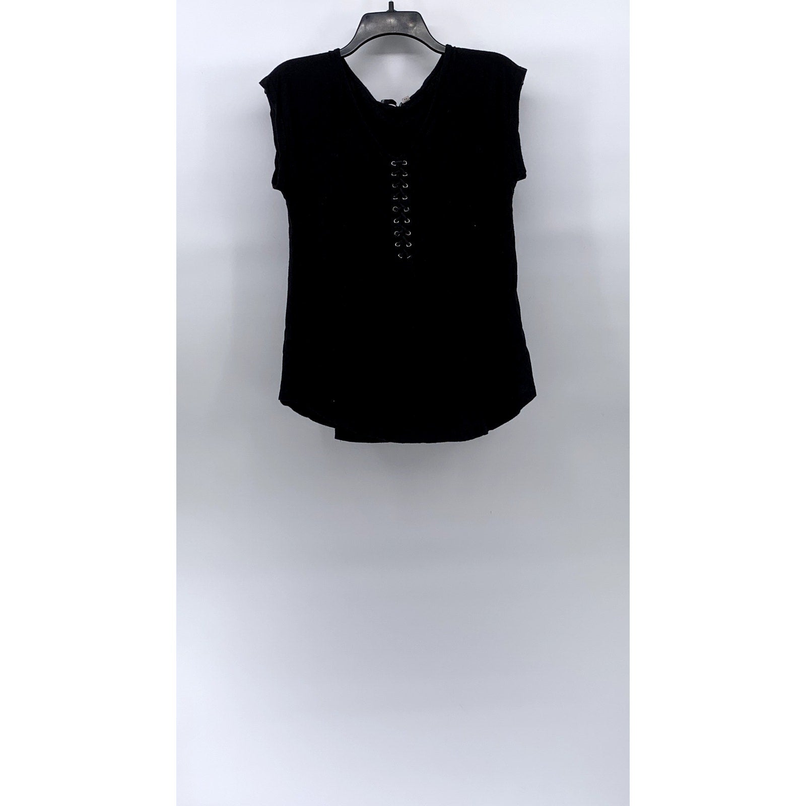 DEX Women’s Black Lace-Up Crewneck Short Sleeve Top SZ S