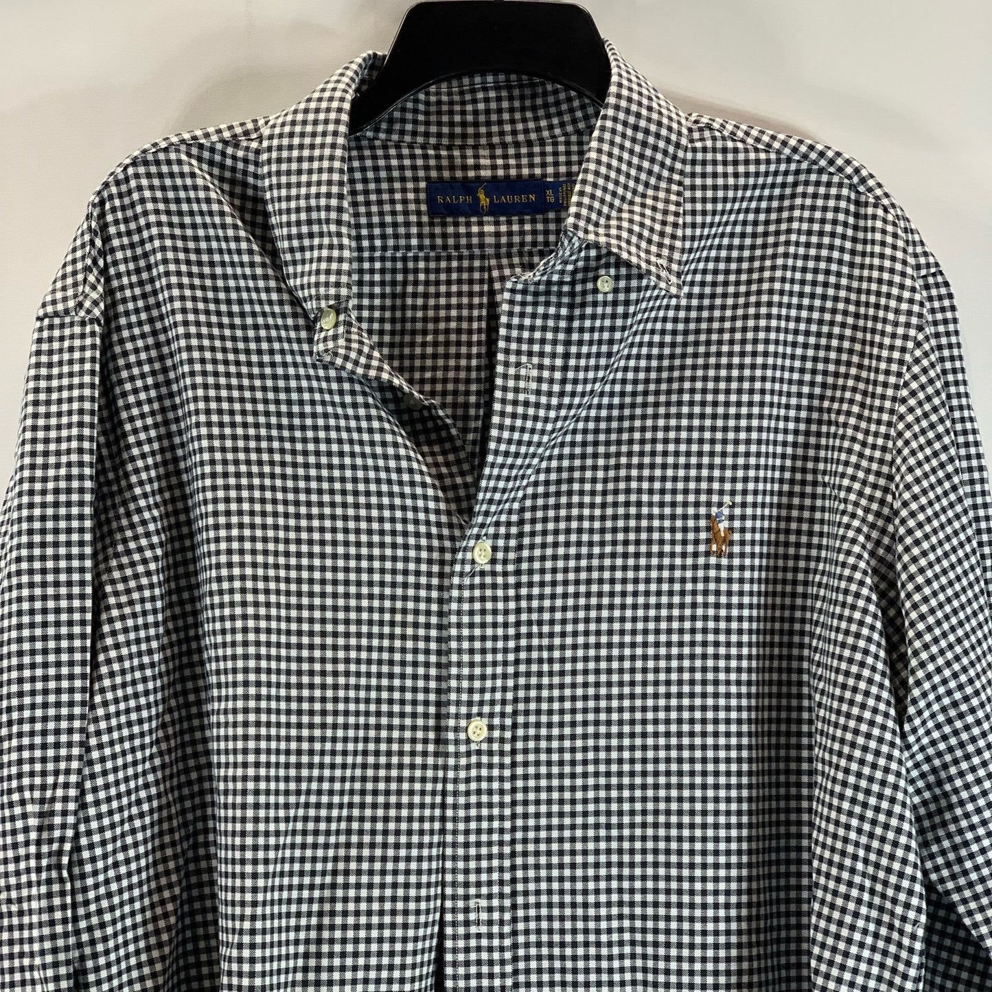 RALPH LAUREN Men's Black Gingham Classic-Fit Button-Up Long Sleeve Shirt SZ XL