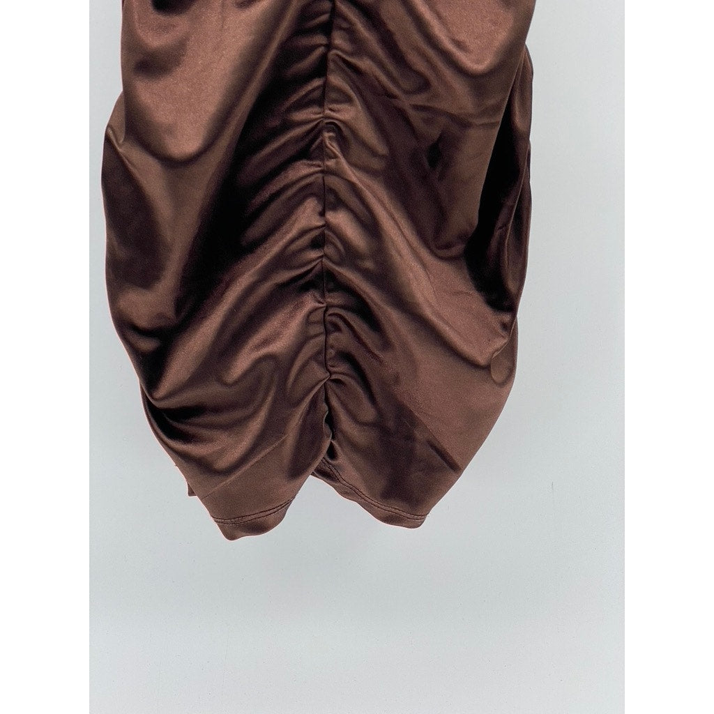 DIVDED BY H&M Women's Chocolate Brown Ruched Spaghetti Strap Bodycon Dress SZ XS