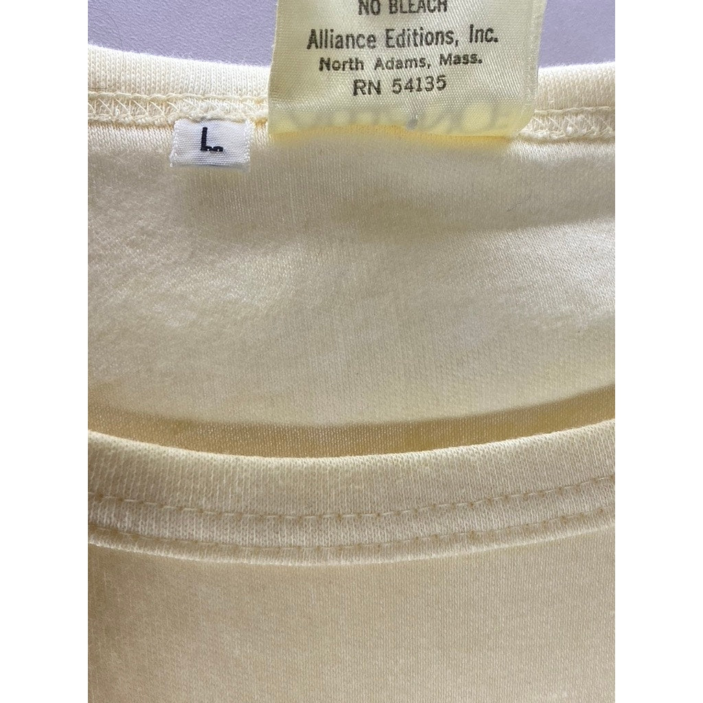 ALLIANCE Men's Beige Music Script Crewneck Long Sleeve T-Shirt SZ L