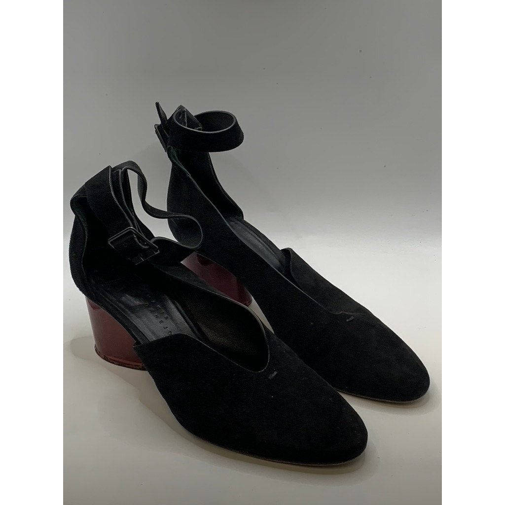 ZERO + MARIA CORNEJO Women's Black Leather Ankle Strap Heeled Sandals SZ 40(9)