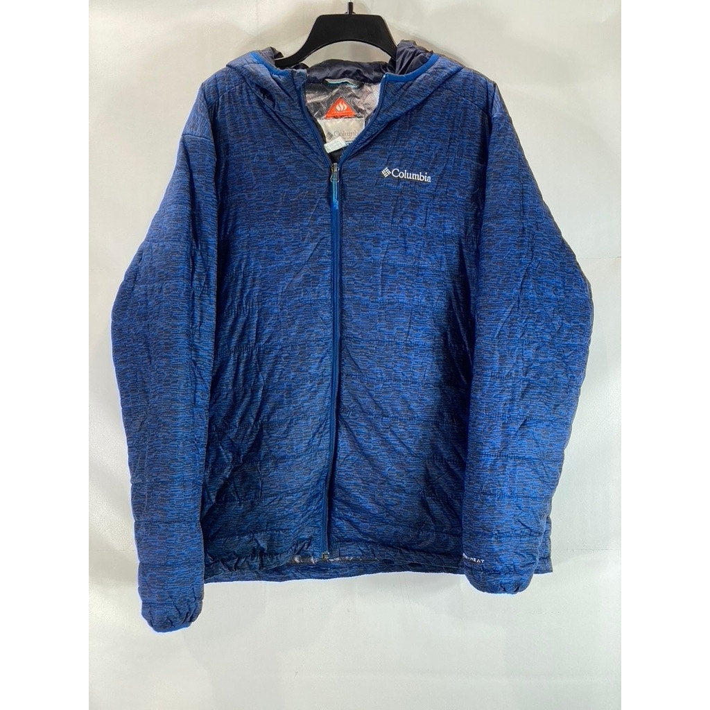 COLUMBIA Men's Azure Crosshatch Print Powder Lite Zip-Up Puffer Jacket SZ XL