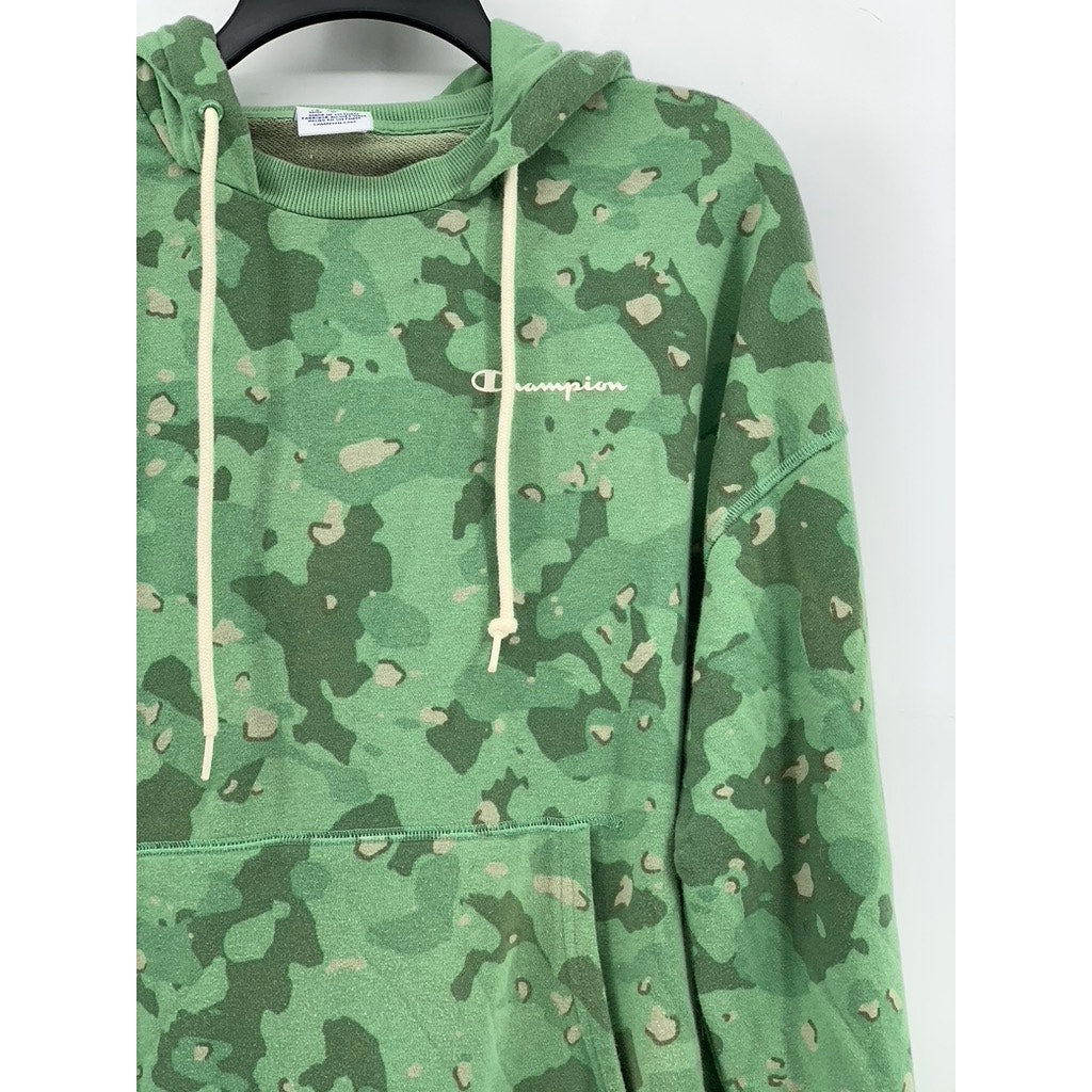 CHAMPION Men's Green Camo Print Global Explorer French Terry Hoodie SZ M