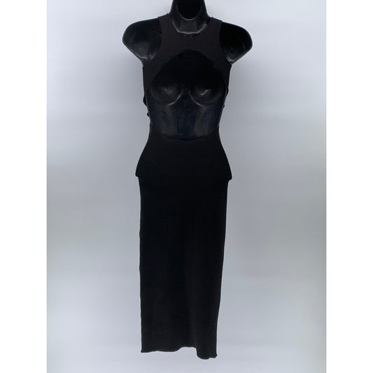 ZARA Women's Black Solid Scoop-Neck Sleeveless Open-Back Midi Bodycon Dress SZ S
