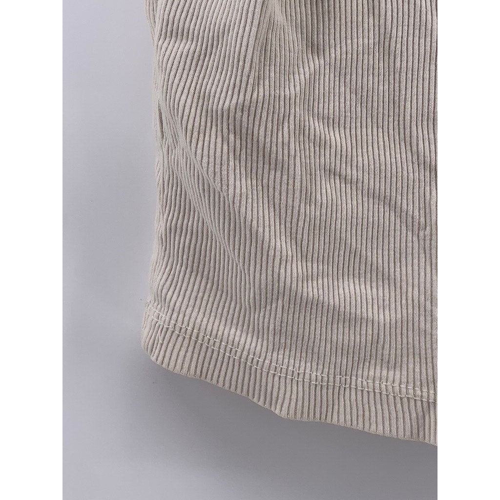 ZARA Women's Beige Ribbed Henley Cropped Tank Top SZ M
