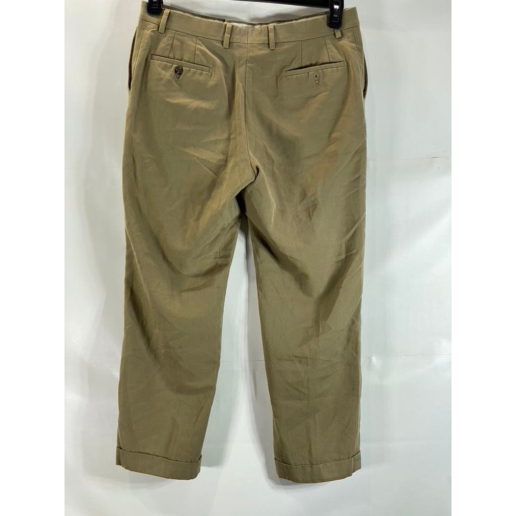 JOSEPH & FEISS Men's Tan Cuffed Flat Front Wool Dress Pants SZ 36