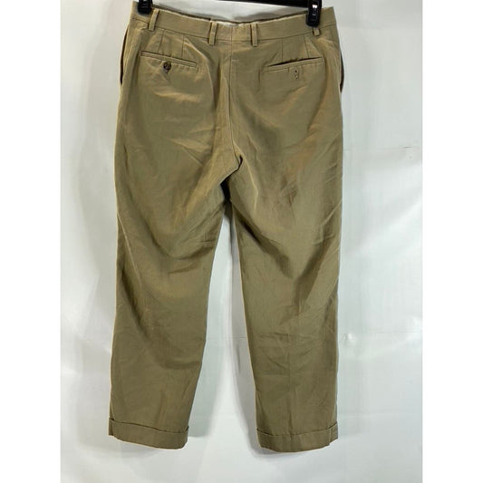 JOSEPH & FEISS Men's Tan Cuffed Flat Front Wool Dress Pants SZ 36