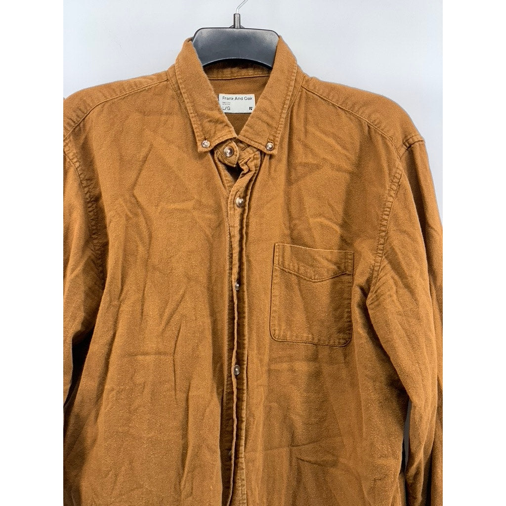 FRANK AND OAK Men's Brown Textured Regular-Fit Button-Up Long Sleeve Shirt SZ L