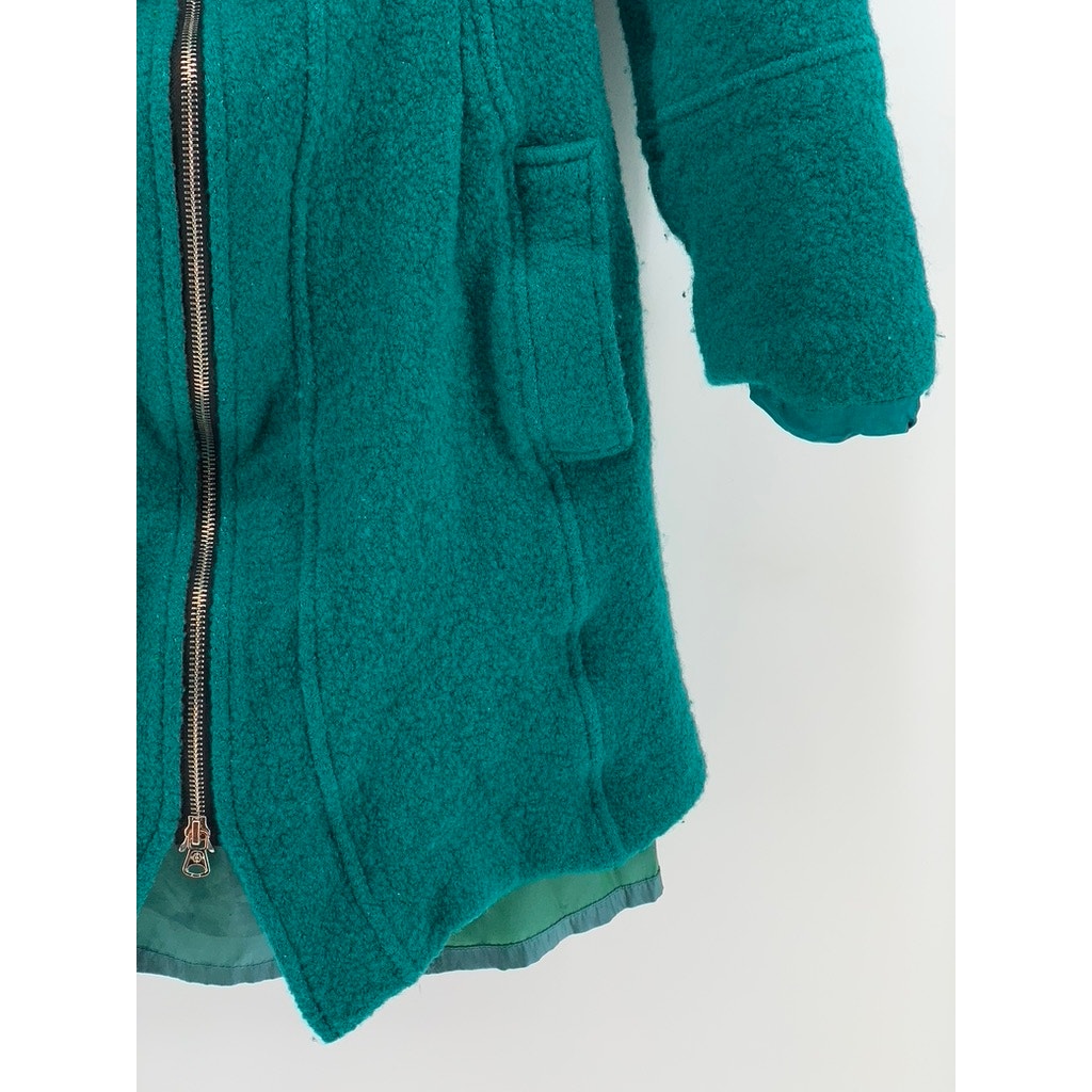 NANETTE LEPORE Women's Blue-Green Wool-Blend Zip-Up Coat SZ 4