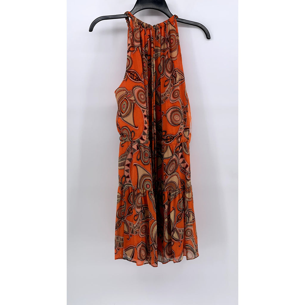 A.L.C Women's Orange Silk Bella Paisley Halter Mini Dress SZ 8