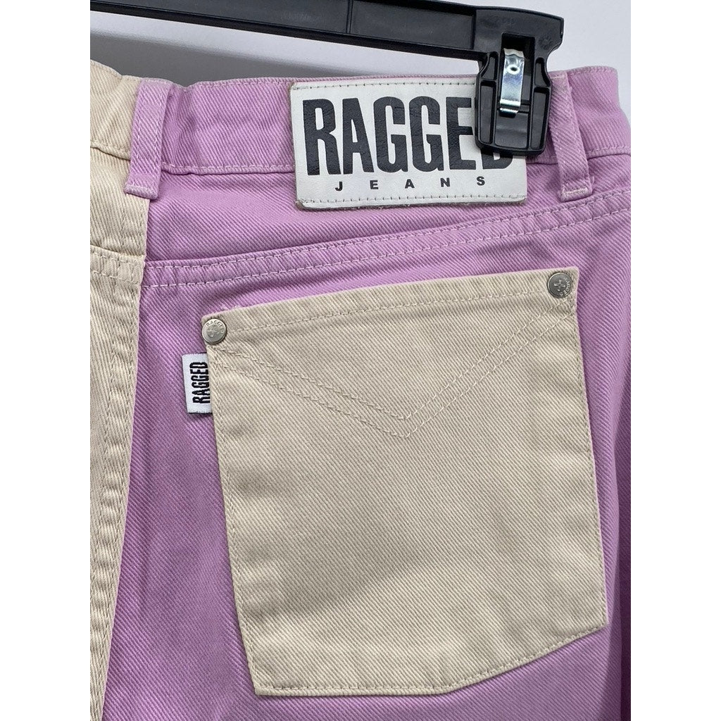 RAGGED JEANS Women's Lilac-Beige Two-Tone Straight-Leg Frayed Jean SZ 30