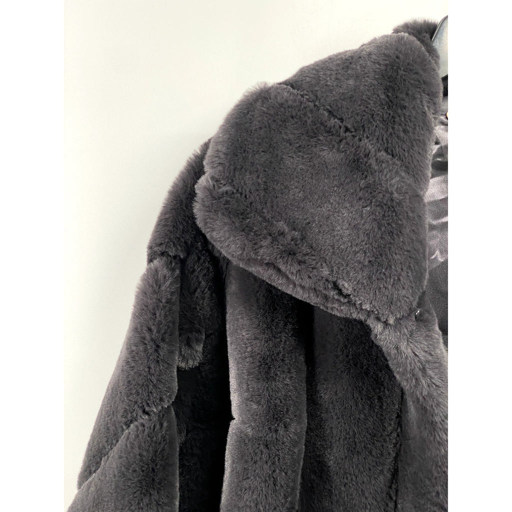 JONES NEW YORK Women's Gray Faux Fur Open Front Coat SZ S