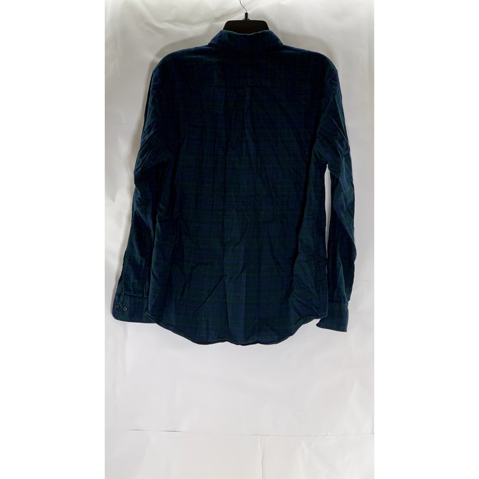 UNIQLO Men's Dark Green-Blue Checkered Regular-Fit Button-Up Flannel Shirt SZ S