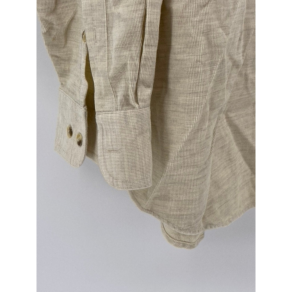 TRADER BAY Men's Beige Regular-Fit Button-up Long Sleeve Shirt SZ L