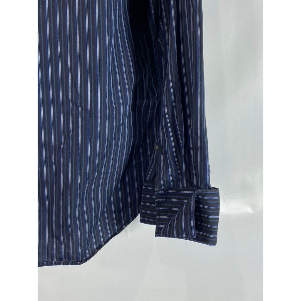 BANANA REPUBLIC Men's Black/Blue Pinstripe Button-Up Long Sleeve Shirt SZ15/15.5