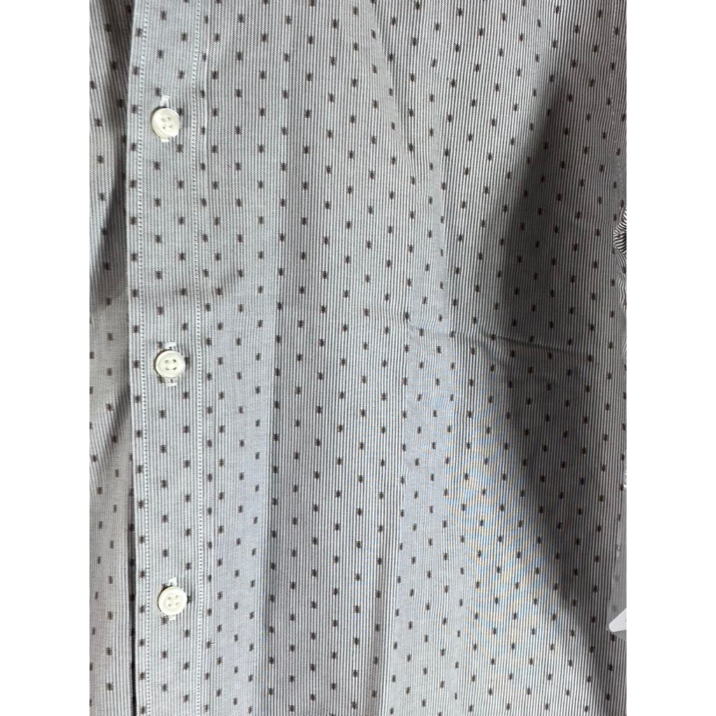 BLACK & BROWN 1826 Men's Grey Printed 80'S 2-Ply Slim-Fit Dress Shirt SZ 15.5/35