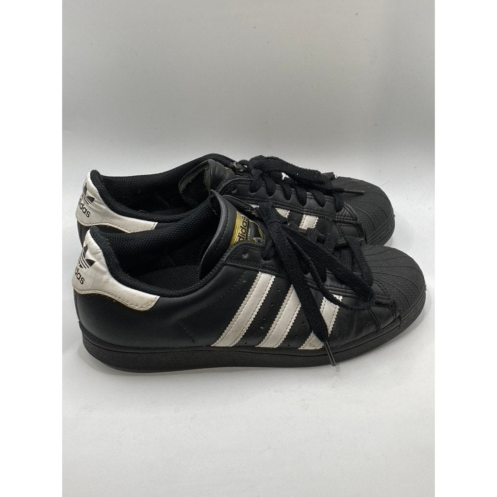 ADIDAS Men's Black Leather 3-Stripe Superstar II Lace-Up Low Top Sneakers SZ 7