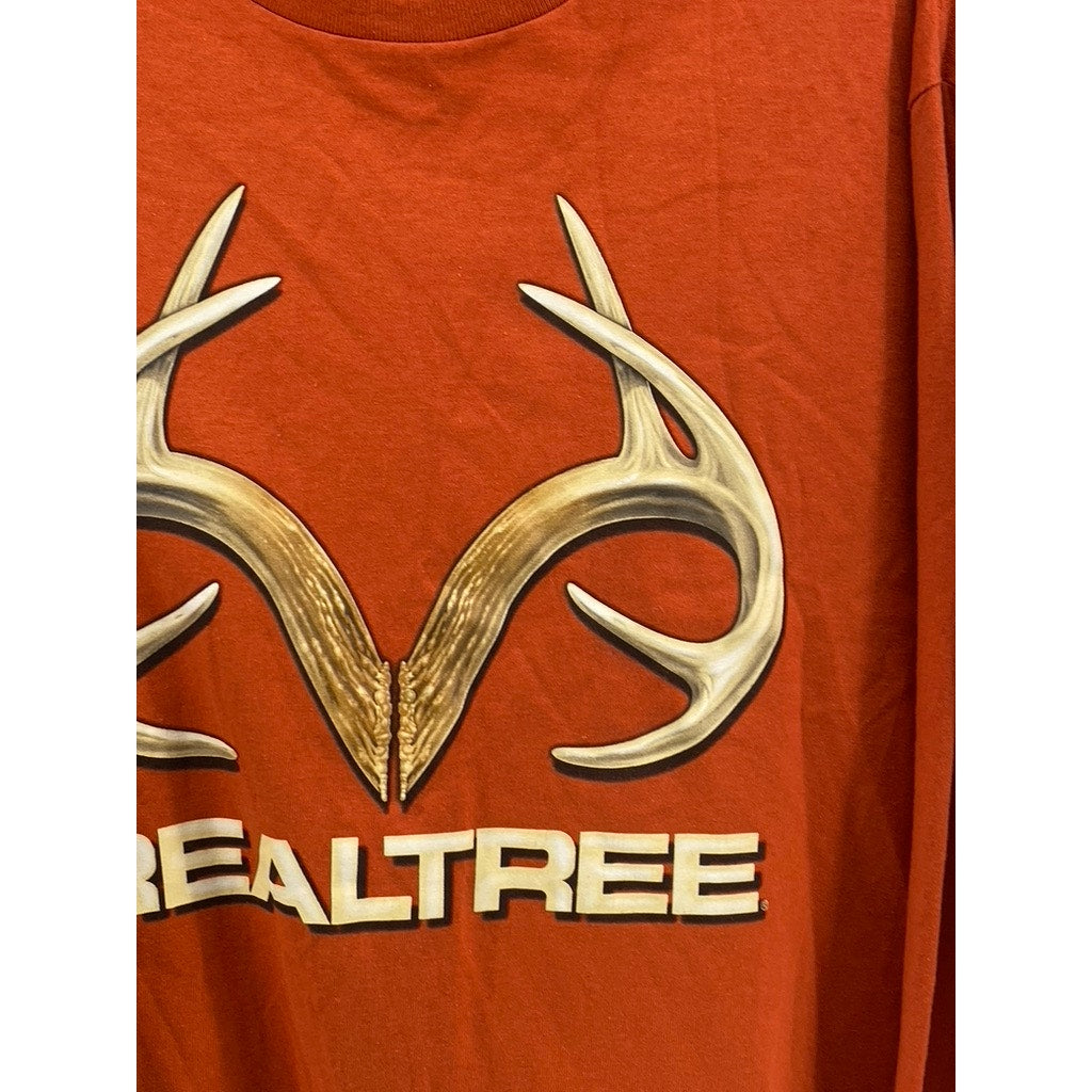 REALTREE Men's Orange Crewneck Graphic Logo Casual Long Sleeve T-Shirt SZ XL
