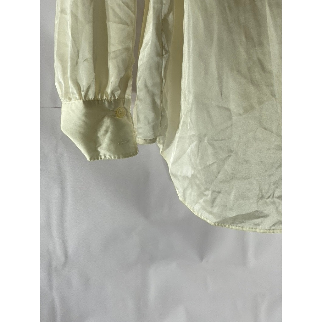 BANANA REPUBLIC Women's Cream Satin Faux Wrap Long Sleeve Hi-Low Top SZ L