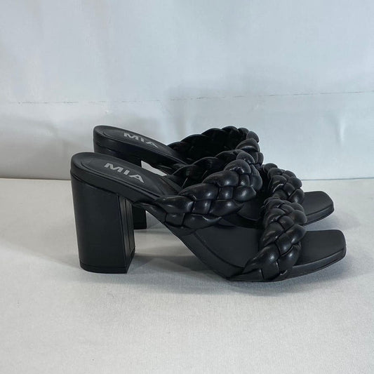 MIA Women's Black Faux-Leather Maine Puffy Braided Square-Toe Sandals SZ 6