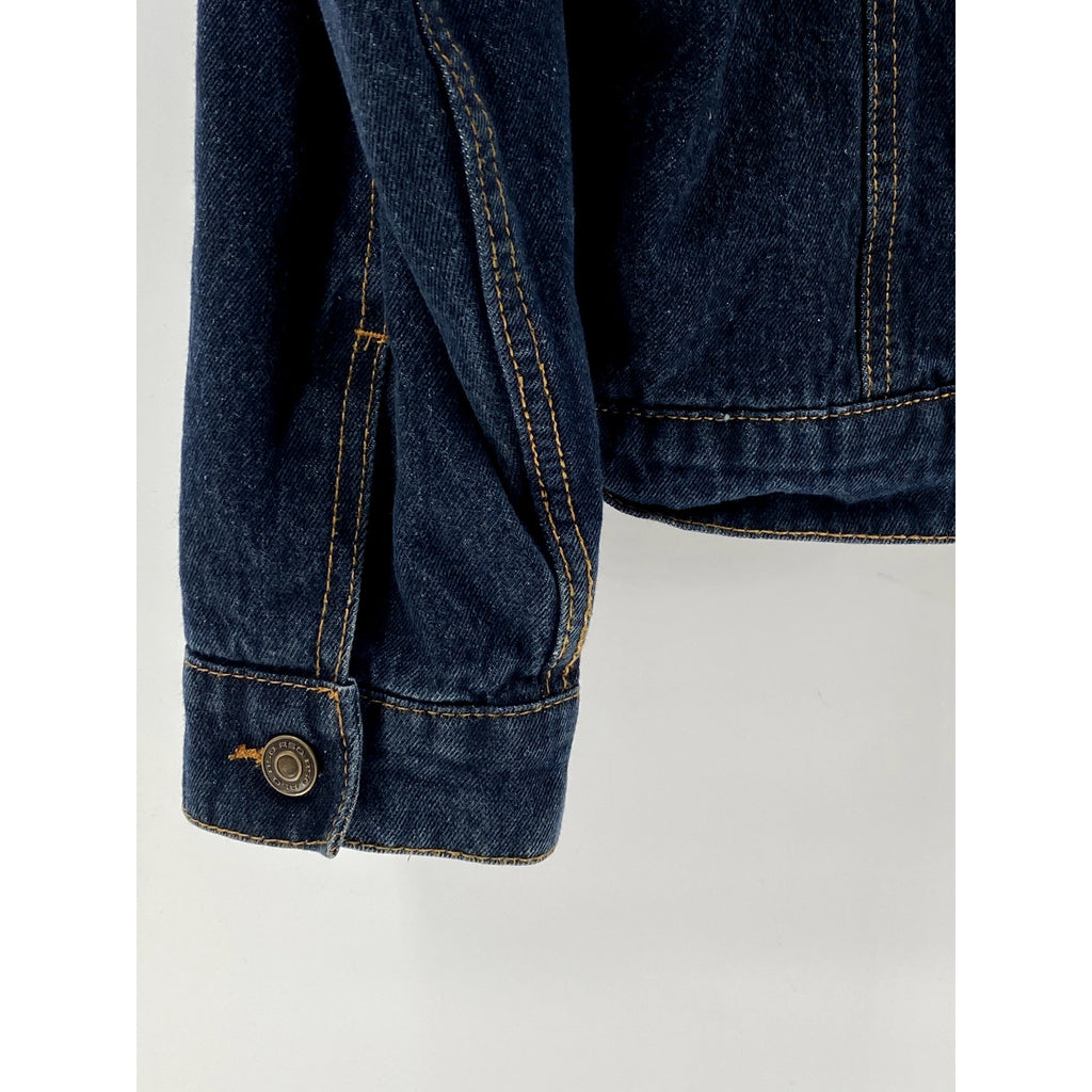 RSQ Men's Dark Blue Denim Button-Up Long Sleeve Sherpa Lined Jean Jacket SZ S