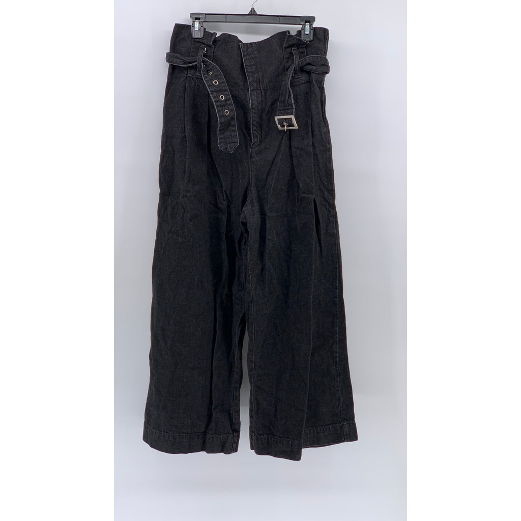 BDG URBAN OUTFITTERS Women's Black Denim Wide-Leg High-Rise Paperbag Jeans SZ 32
