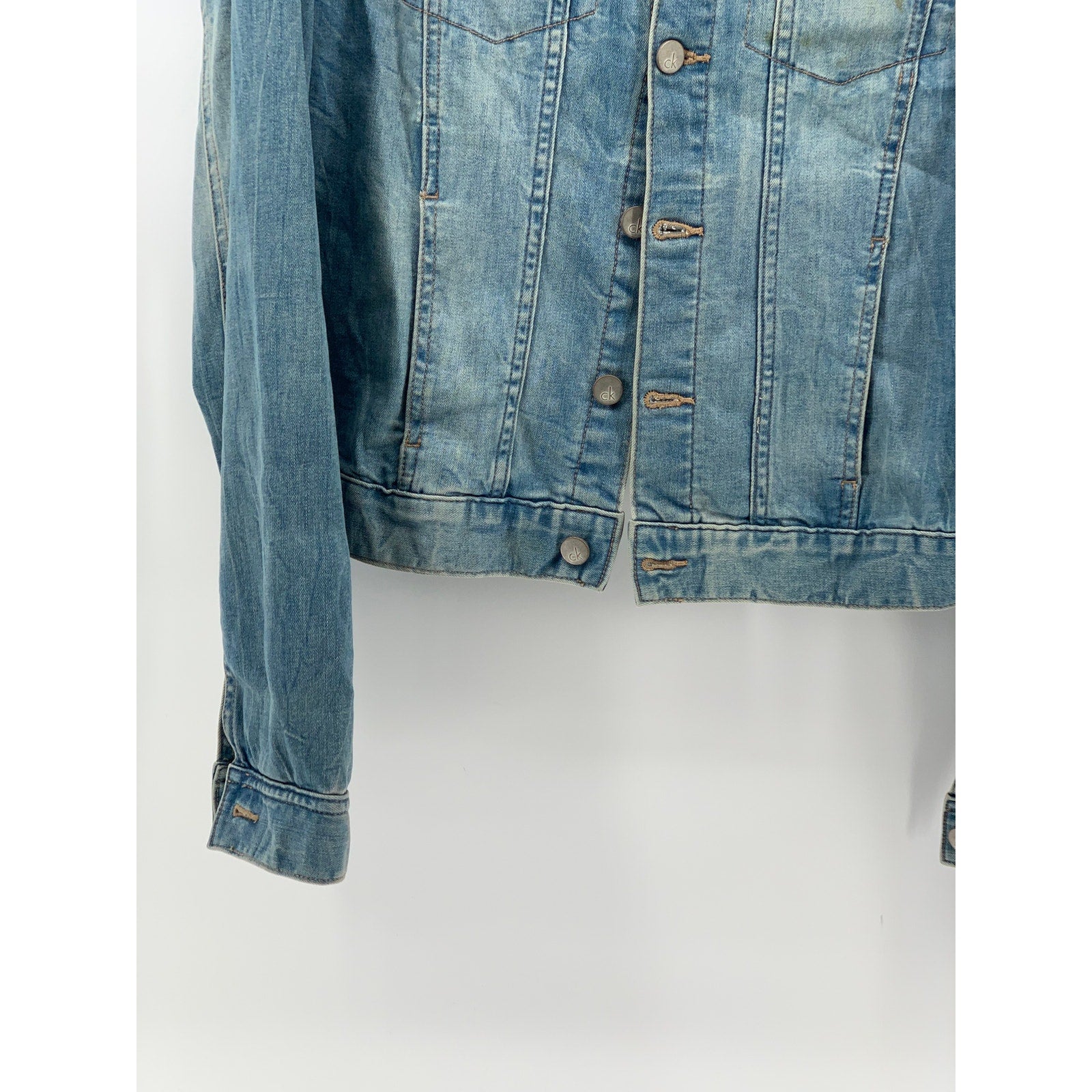 CALVIN KLEIN Women's Blue Denim Logo Button-Up Long Sleeve Trucker Jacket SZ M