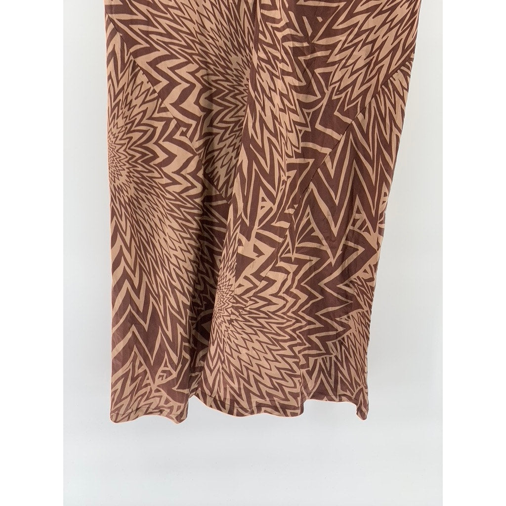 ATTIC & BARN Women's Brown Seta Silk Printed Casual Pocketless Pant SZ 42(US6)