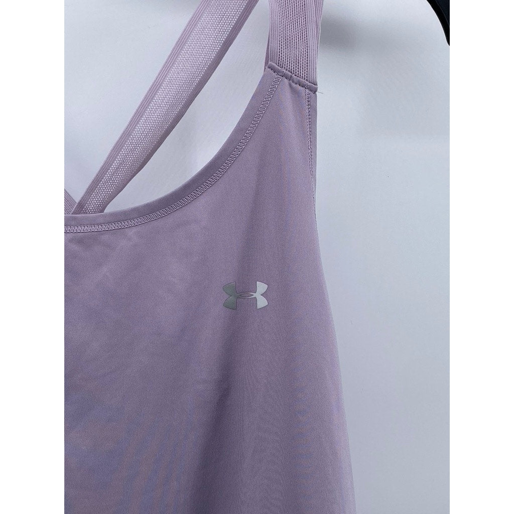 UNDER ARMOUR Women's Lilac Scoop-Neck Mesh Cross-Strap Loose-Fit Tank Top SZ L