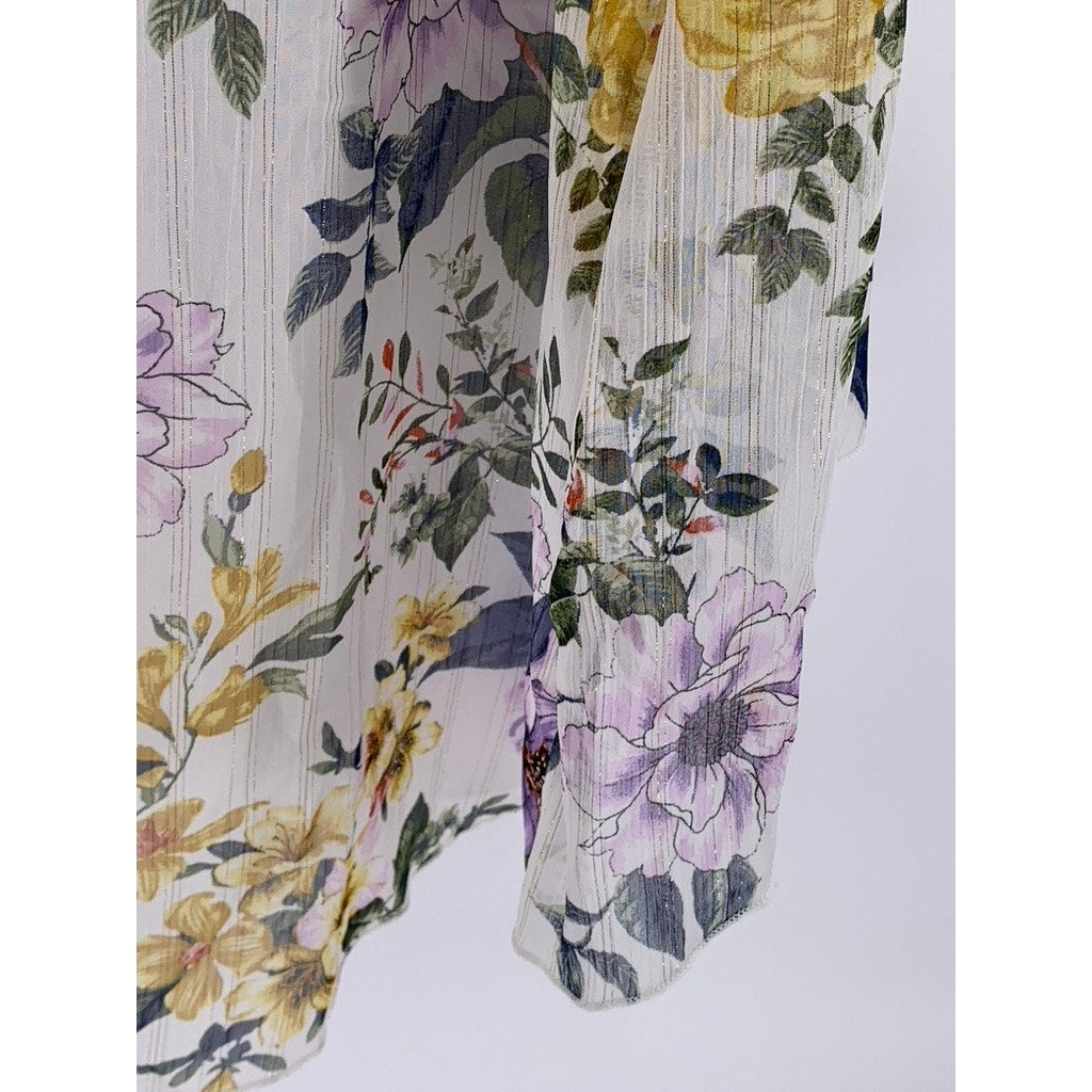 CHA CHA VENTE Women's White Floral Sheer Dress SZ L