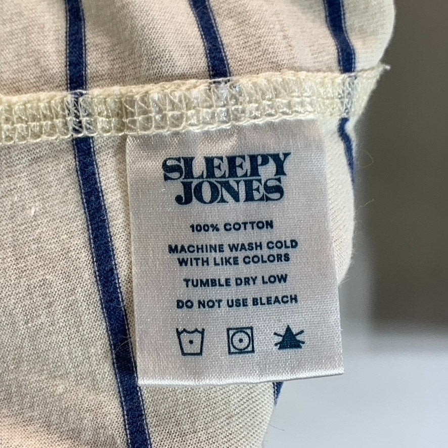 SLEEPY JONES Women's Cream/Navy Striped Crewneck Colorblock Pajama Top SZ XXS