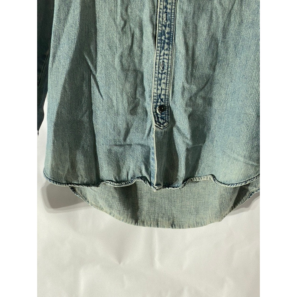 STAPELFORD Men’s Light Wash Blue Cotton Workwear Denim Button-Up Shirt SZ S