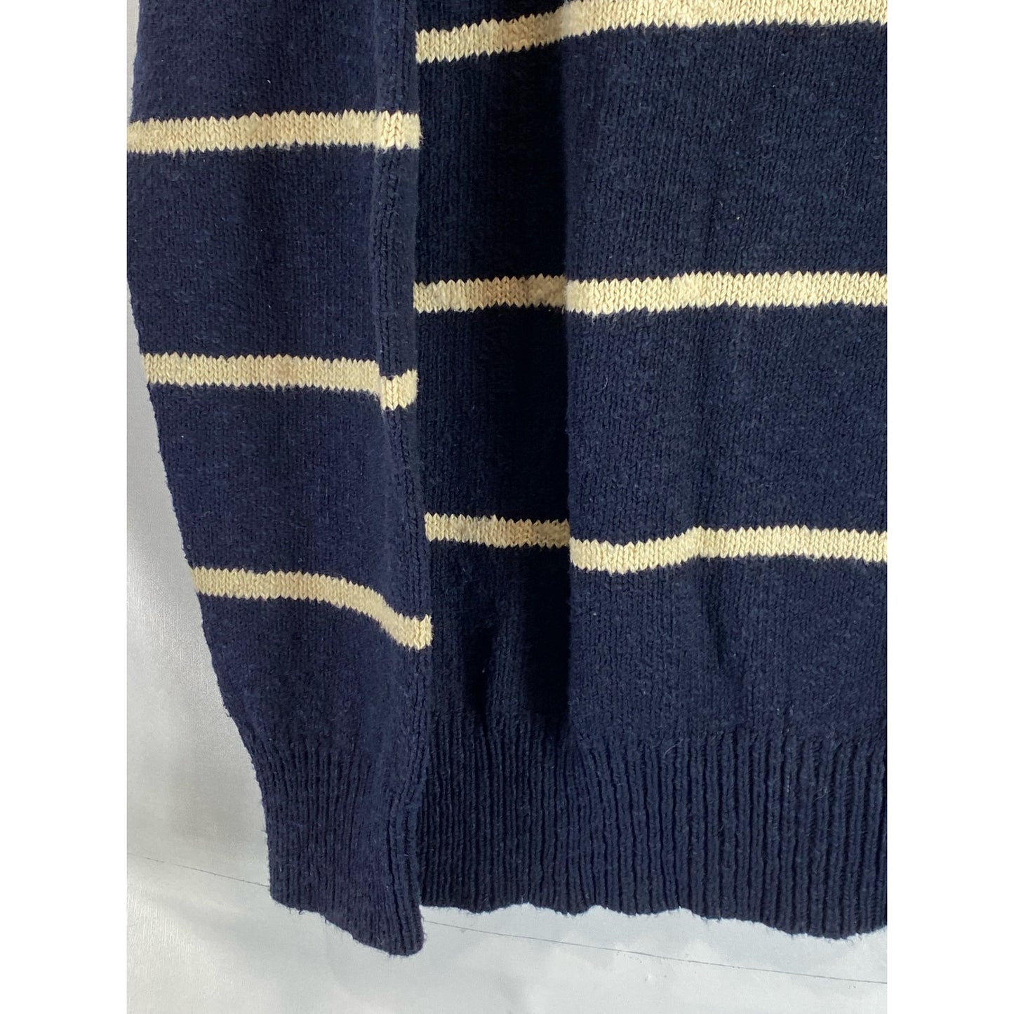 J. CREW Men's Navy/Cream Striped Crewneck Knit Pullover Sweater SZ L