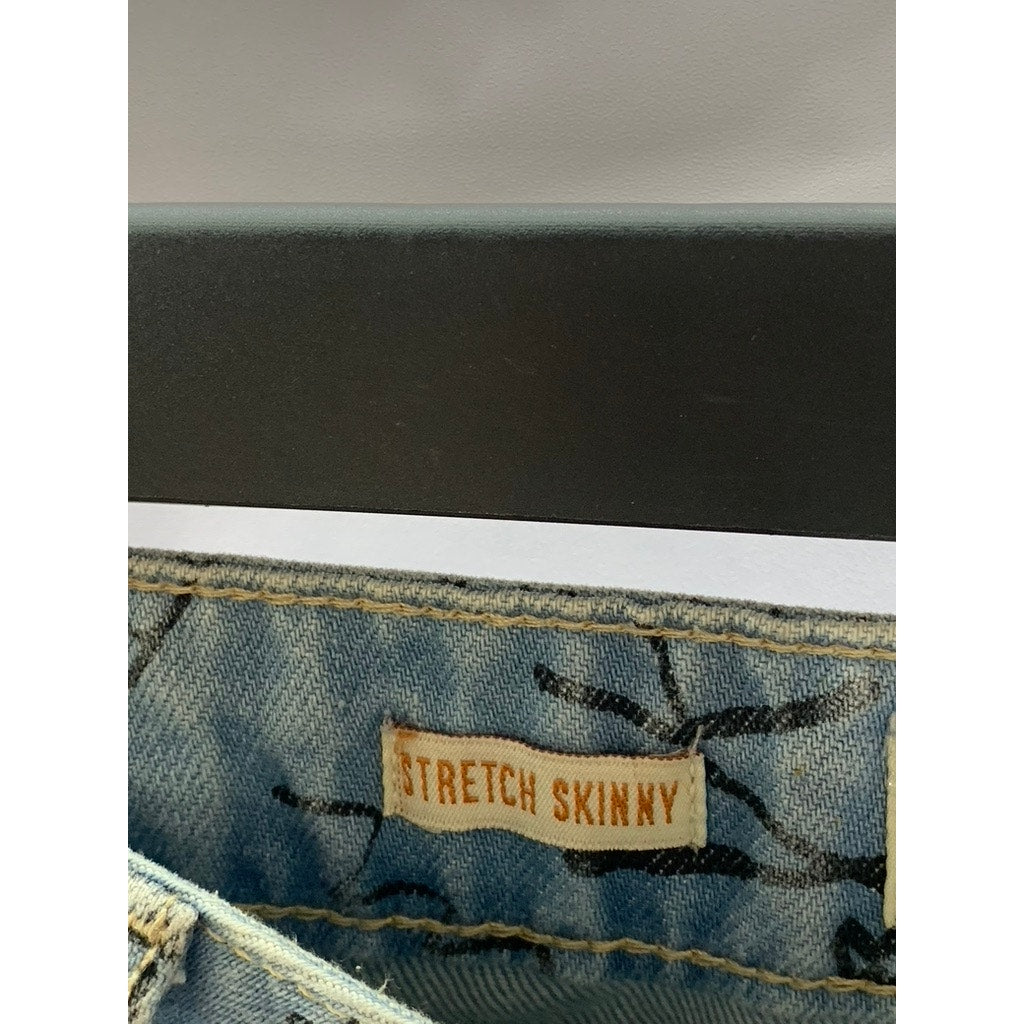 TOPMAN Men's Light Blue Doodle Print Stretch Skinny-Leg Five-Pocket Jean SZ 32S